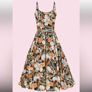 Black Hawaiian Print Dress